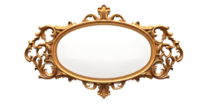 Old Gold Vintage Retro Antique Mirror In Gold Frame Rustic Style, Isolated