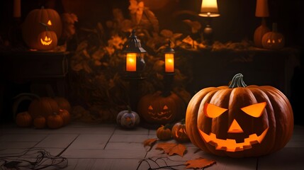 Halloween theme  pumpkin lamp on the tale