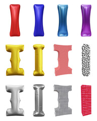 Set of alphabet letter i in 3d rendering isolated on transparent background for education and text concept