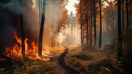 Fototapeta na wymiar Forest fire, huge fire disaster
