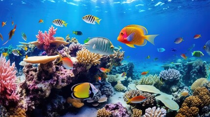 Fototapeta na wymiar Vivid reef with colorful fishes