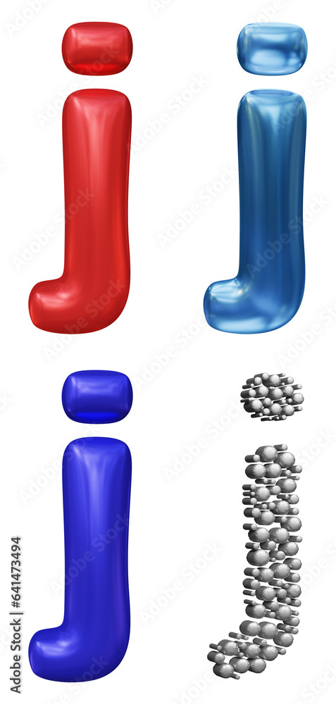 Poster set of alphabet letter j in 3d rendering isolated on transparent background for education and text c