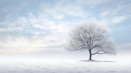 Fototapeta na wymiar beauty of a lone tree standing tall in a white, untouched field, with snowflakes delicately resting on its branches.