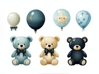 Sky of teddy bear with balloons, generative AI 