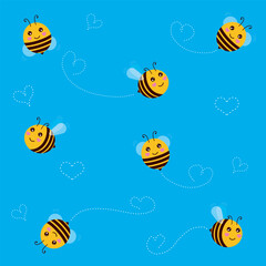 Cheerful bees. Stickers, pattens, backgrounds