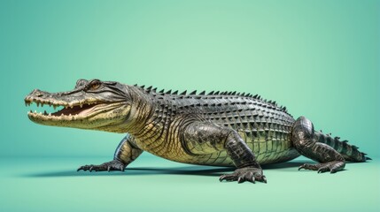 Naklejka premium American Alligator resting on a vibrant green landscape