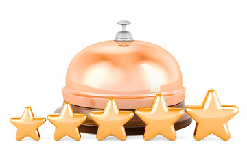 Reception bell with five golden stars, 3D rendering
