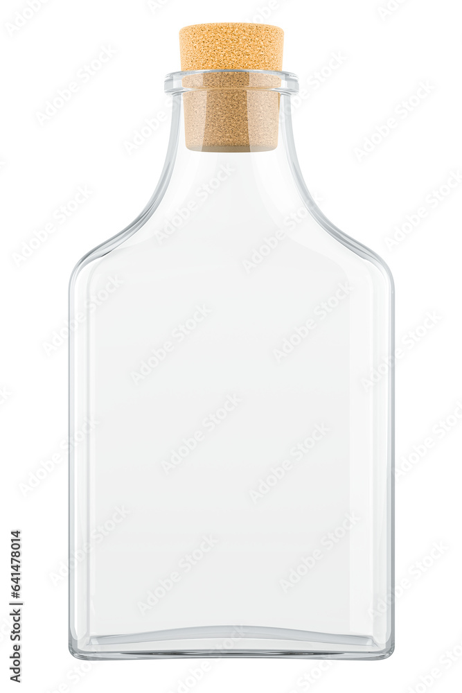 Poster glass bottle with cork. 3d rendering isolated on transparent background