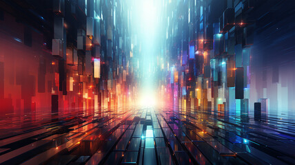 City of Illusion: A Glitch-Infused Rainbow Metropolis Street Echoes the Infinite