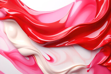 the flowing texture of red and white nail polishes or liquid lipstick