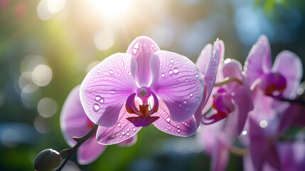 Fototapeta na wymiar orchid flower on blurred greenery tree background