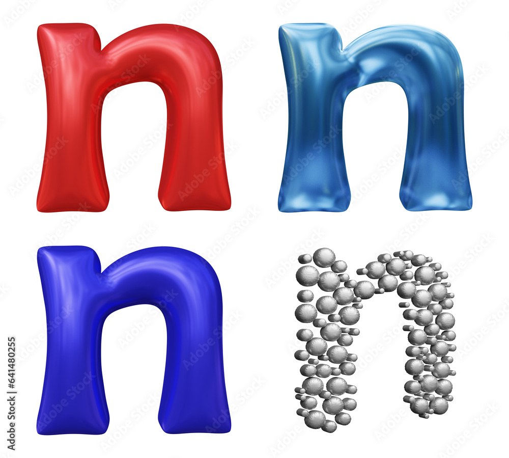 Poster set of alphabet letter n in 3d rendering isolated on transparent background for education and text c