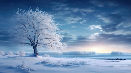 Landscape and beauty of a winter wonderland, with snow-covered trees shimmering under the soft glow of a full moon.
