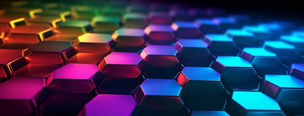 Fototapeta premium Glowing rainbow colors honeycomb hexagonal pattern wallpaper with a futuristic 3D effect
