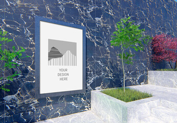 Public Space Stairs Black Marble Wall Vertical Billboard Mockup