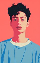 Obraz premium Black hair dude, risograph screenprint style illustration with trendy colors