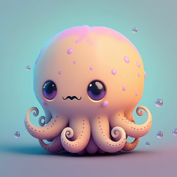 Kawaii Octopus in High Definition: A Vibrant and Detailed 8K Image of a Playful and Adorable Sea Creature with Intricate Details and Stunning Colors
