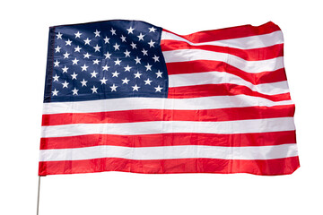 Obraz premium Large USA flag flying. Isolated over white background