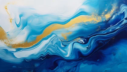 Fotobehang Kristal Golden veins on blue background, Blue and gold marble art