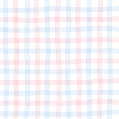 Pink Blue Gingham Check Hand Drawn Background