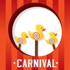 Group of aim rubber ducks Carnival striped tent Vector