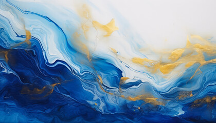 Fototapeta na wymiar fluid acrylic painting with golden veins, Abstract paint with blue and gold swirls