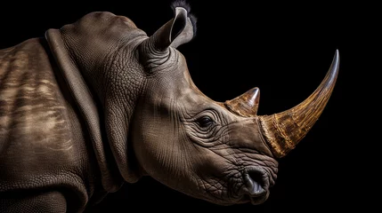 Poster Close-up head shot of rhino with dark background generative ai © TilluArt