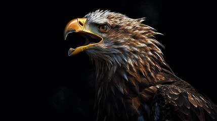 Naklejka premium eagle head closeup with dark background generative ai