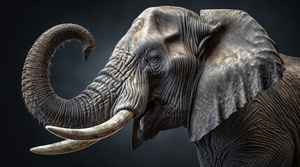 Close-up head shot of elephant with dark background generative ai