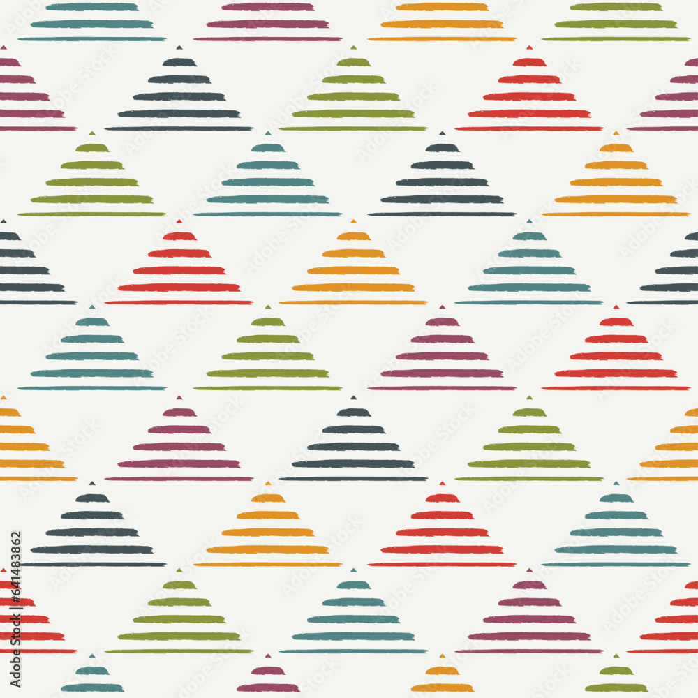 Wall mural Triangle motif minimal geometric print. Paint brush seamless pattern. Freehand design background. Trendy handdrawn modern simple geo ornament