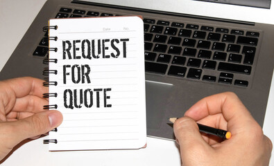 Closeup on businessman holding a card with REQUEST FOR QUOTE message
