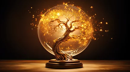 Deurstickers Noord-Europa Golden fantasy tree orb, digital illustration