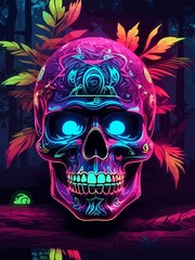 vector illustration neon skull on a dark background