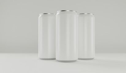 Aluminum cans on a white background, mockup for soda, beer and energy drink, 3d rendering