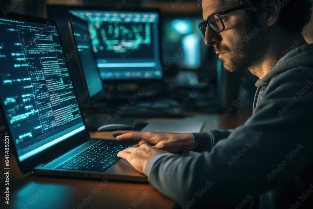 Poster a person works on coding and programming tasks, embracing the dynamic nature of technology for caree