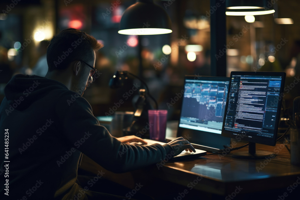 Poster a person works on coding and programming tasks, embracing the dynamic nature of technology for caree