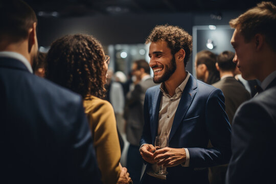A person engages in a networking event, connecting with peers and mentors to broaden their career opportunities. Generative Ai.