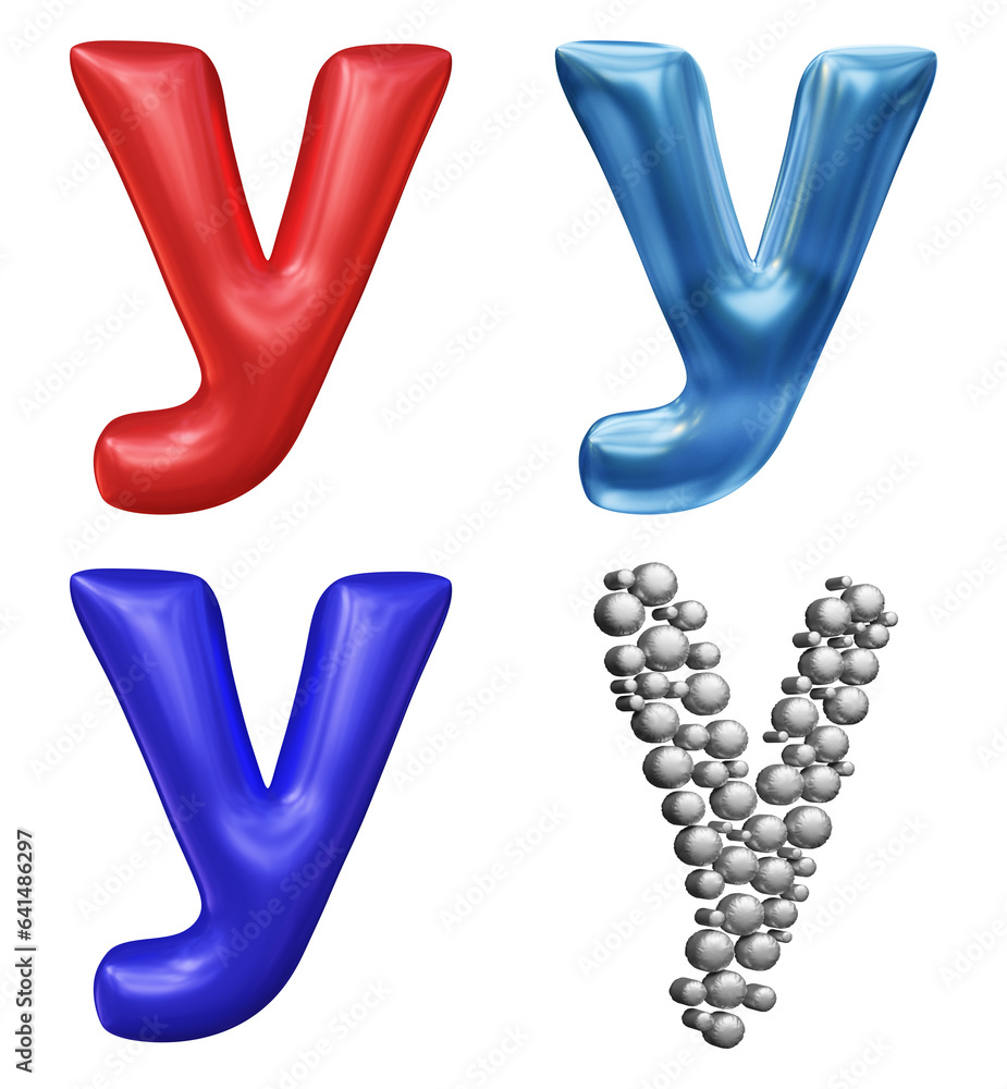 Poster set of alphabet letter y in 3d rendering isolated on transparent background for education and text c
