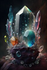 Enchanting Display: Glowing Crystals on a Pedestal
