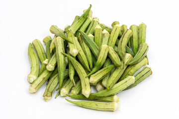 Fresh okra isolated on white background.