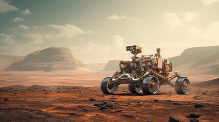 Mars rover moves quickly, kicking up dust on surface of red planet.