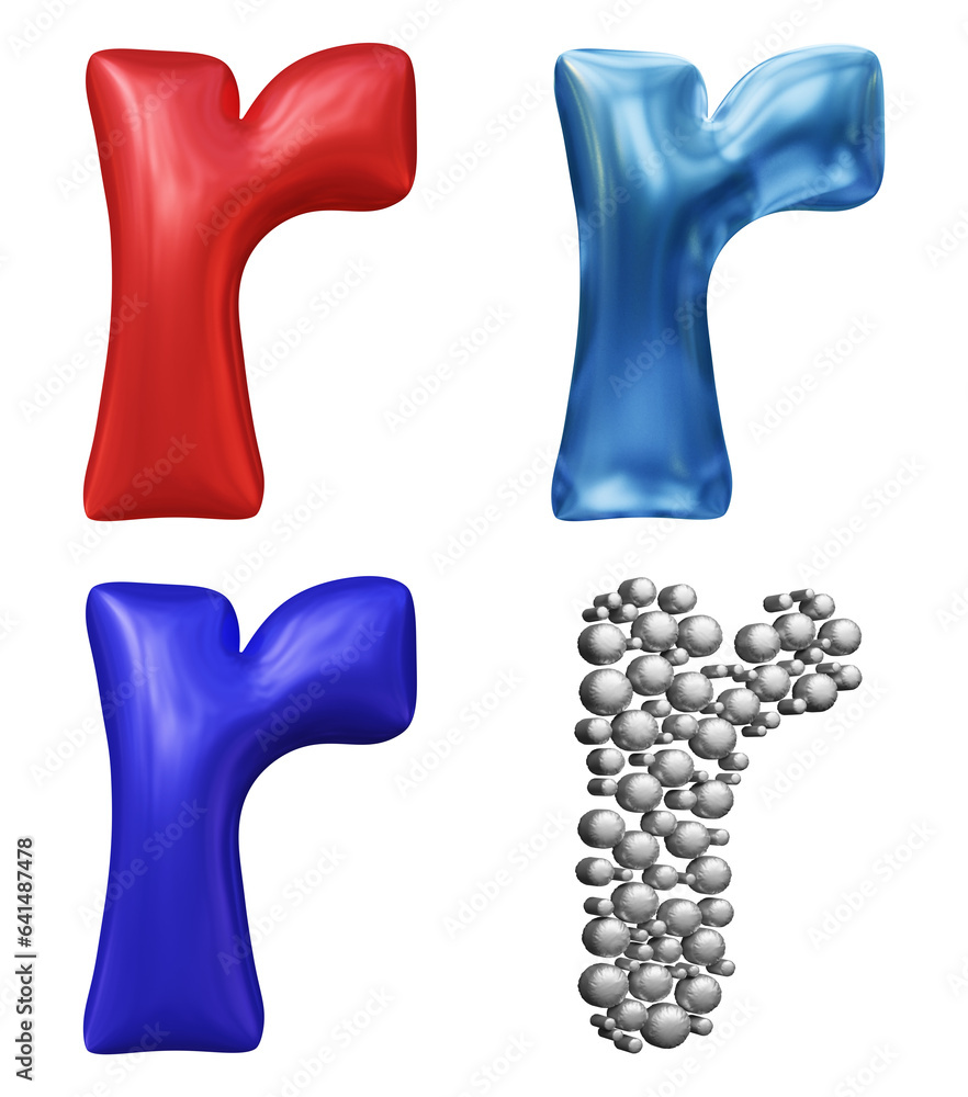 Poster Set of alphabet letter r in 3d rendering isolated on transparent background for education and text concept