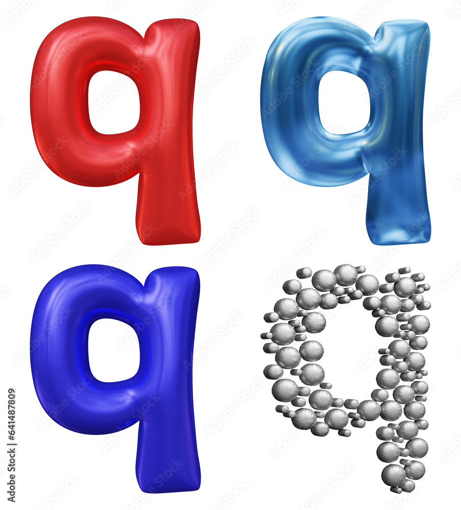 Poster set of alphabet letter q in 3d rendering isolated on transparent background for education and text c