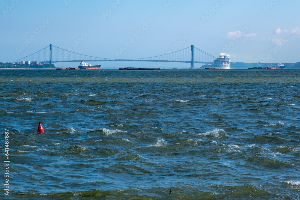 Sticker Verrazano Bridge viewed from Liberty State Park in summer