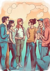 Illustration of a group of people having a discussion
