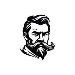 Stylish barber shop logo featuring a dashing man with a beard and mustache.