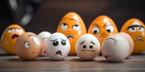 a group of eggs with faces drawn on them