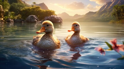 two ducks swimming in water - Powered by Adobe