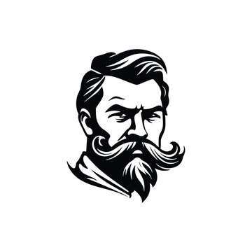 recommend clip art: Stylish barber shop logo featuring a dashing man with a beard and mustache.