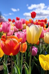 a group of colorful tulips